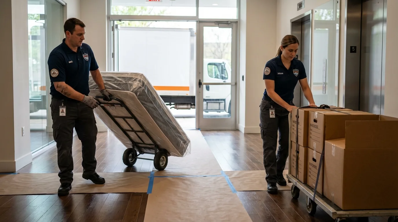 Professional apartment movers loading elevator in Vienna, VA