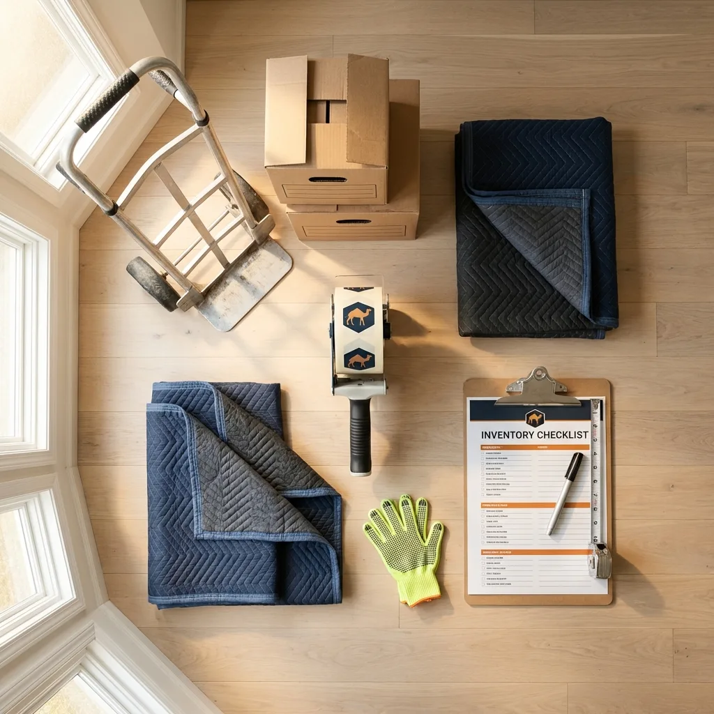 Professional moving supplies and packing materials layout for Vienna residential relocations